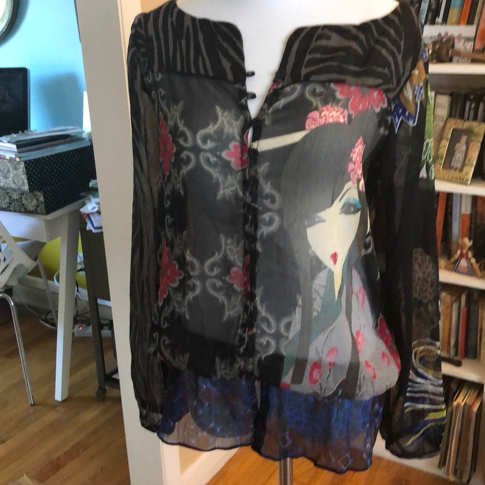 Sheer Desigual Blouse Skirted elastic hem Small